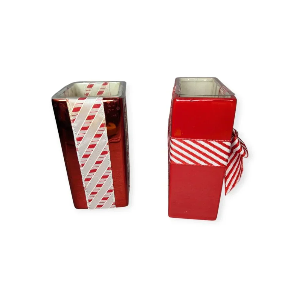Christmas Presents Red & White Rectangle Ceramic Planters Set of 2